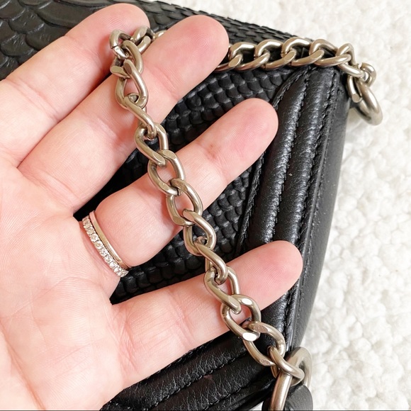 Foley + Corinna Plated Mini Leather Chain Crocodile Small Crossbody Bag Black - Picture 7 of 16